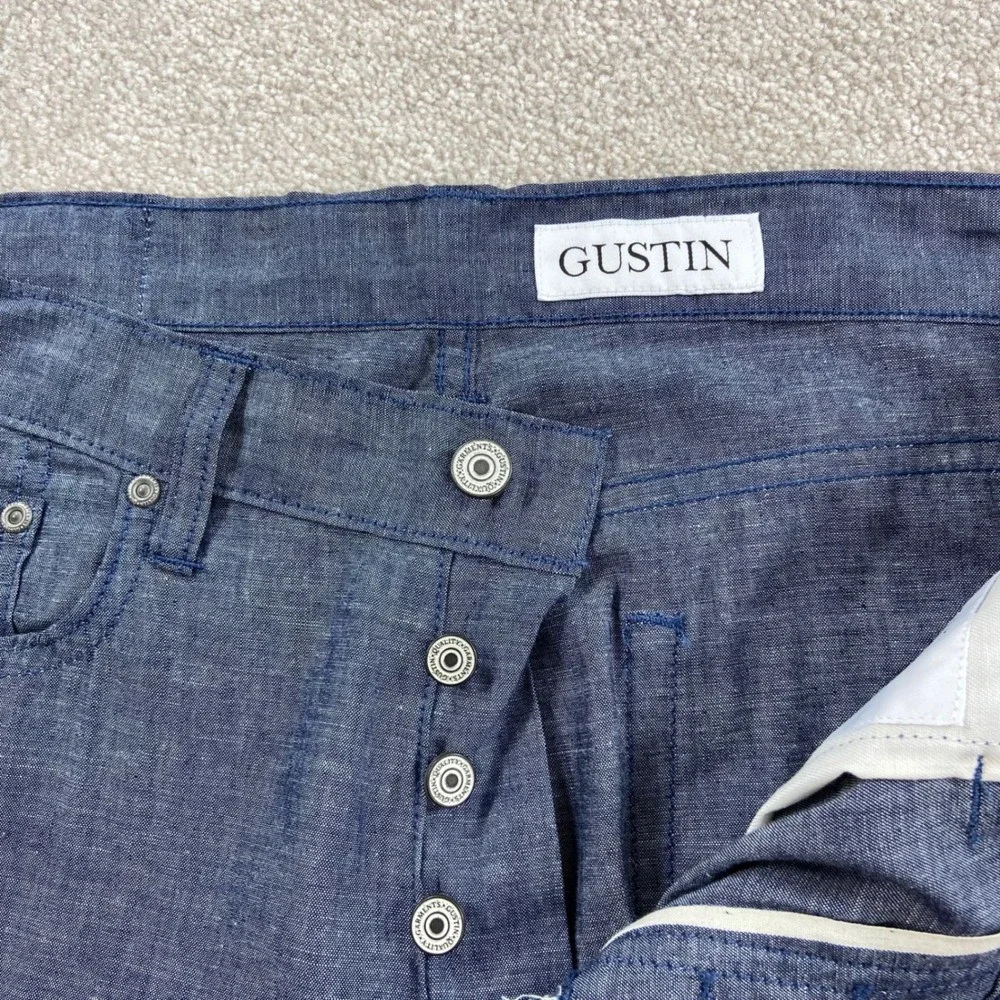 Gustin Pants Mens 36 Blue Slim Fit California Sewn Chambray Cotton Trousers
